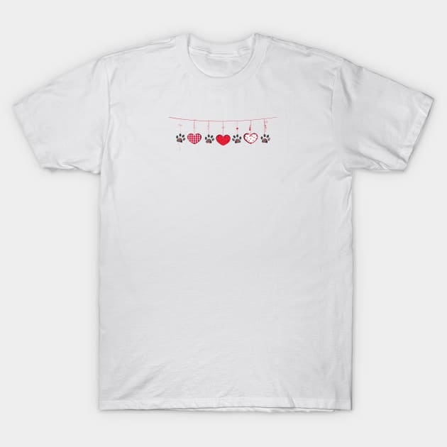 Black paw prints with hanging hearts T-Shirt by GULSENGUNEL